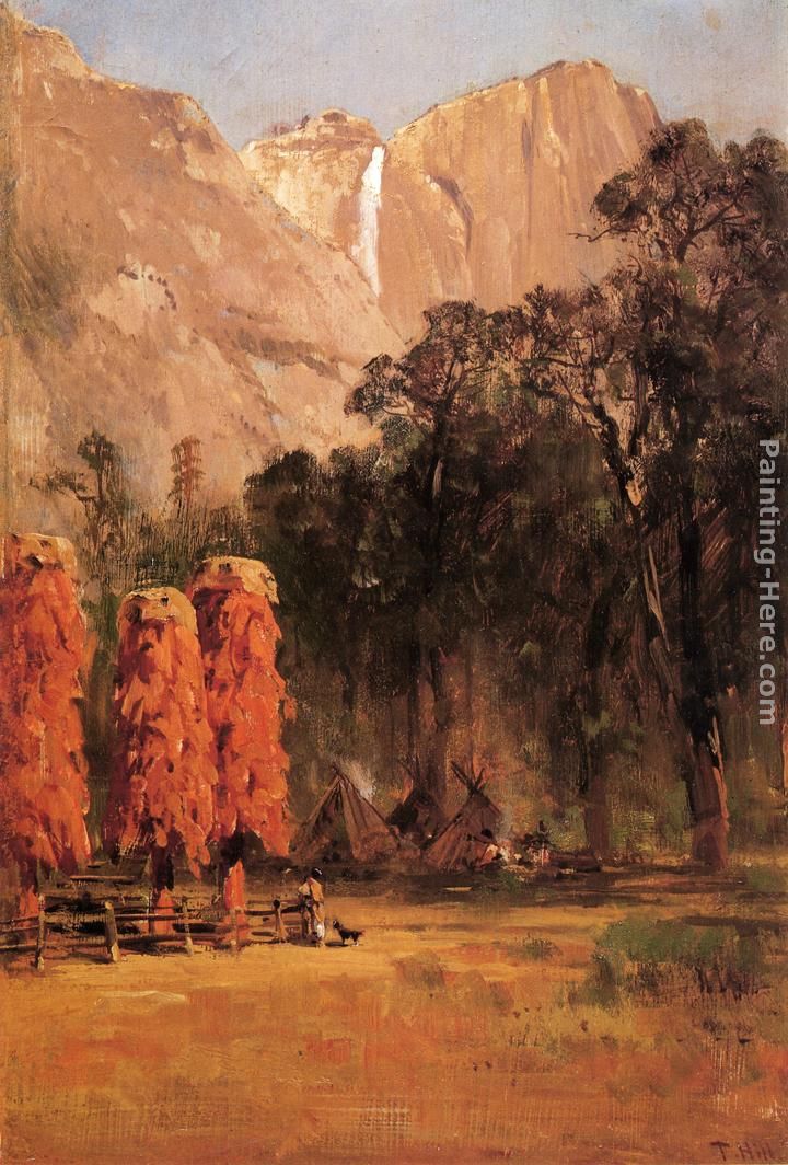 Indian Camp, Yosemite painting - Thomas Hill Indian Camp, Yosemite art painting
